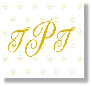 Toilet paper-monogrammed with the initials "JPJ" in cursive style font.