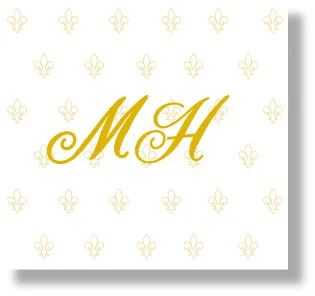 Toilet paper-monogrammed with the letters "MH" in cursive style font.